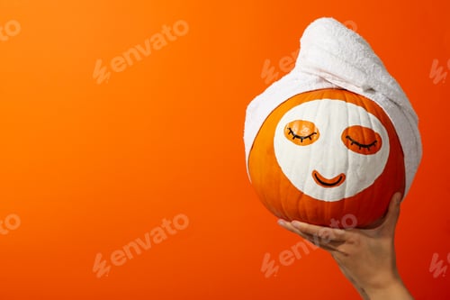 Preview: Skin and face care concept - pumpkin beauty mask