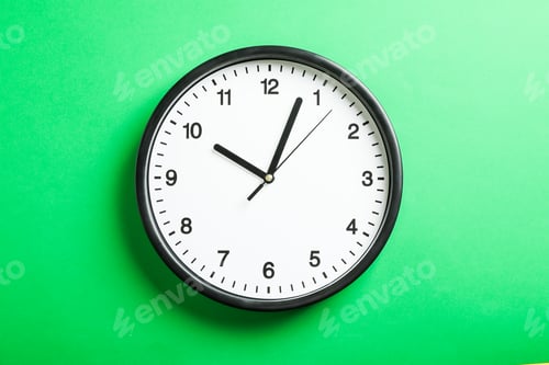 Preview: Big beautiful office clock on green background, space for text