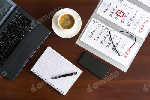 Preview: Top view of wooden office desk table
