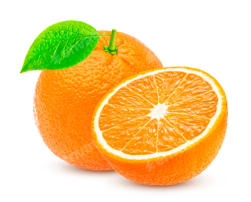 Preview: One whole orange fruit and half isolated on white