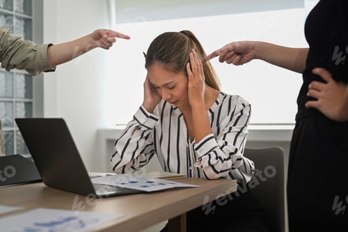 Preview: Frustrated employee intern unfair reprimand rebuke, suffers from bad attitude at work.