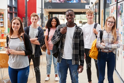 Preview: Portrait Of Student Group In Communal Area Of Busy College