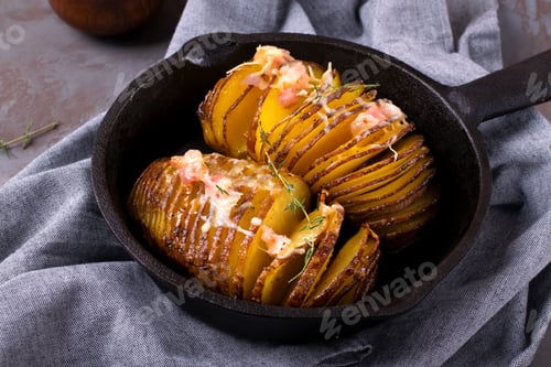 Preview: Hasselback potato roasted with cheese, bacon and aromatic herbs