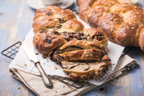 Preview: Tsoureki braid, greek easter sweet bread, on wood