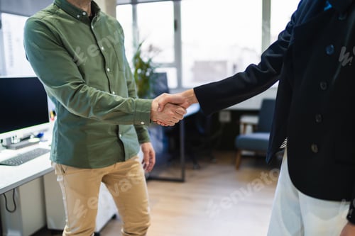 Preview: Business people shaking hands in coworking office, closing a deal