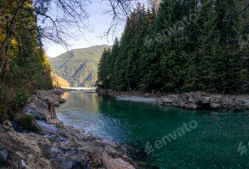 Preview: Panoramic View of the river in the Canadian Mountain Landscape