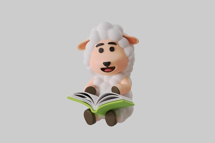 Preview: Cartoon sheep reading book asset
