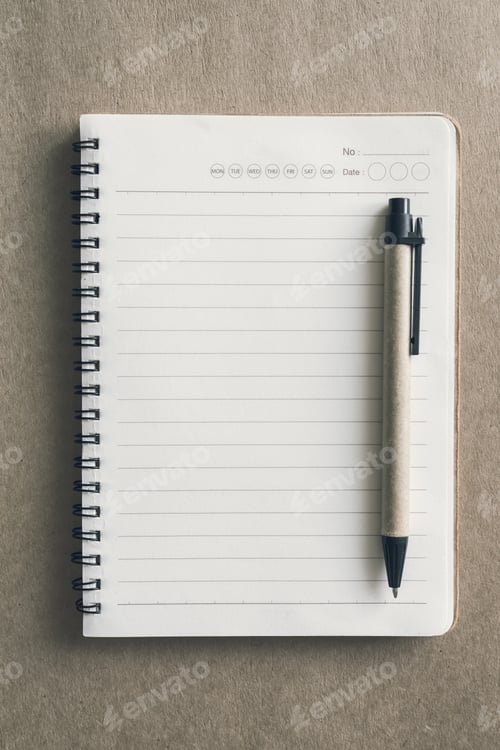 Preview: Blank notebook and pen on desk office with copy space