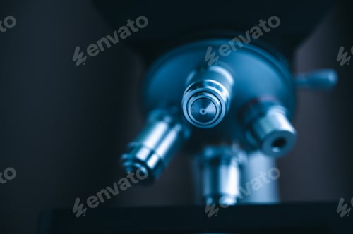 Preview: microscope in biotechnological laboratory, professional equipment