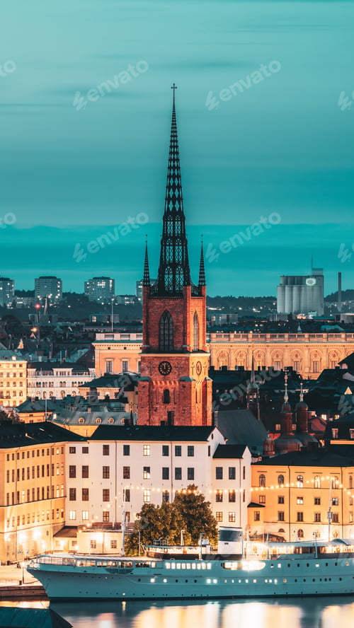 Preview: Stockholm, Sweden. Scenic View Of Stockholm Skyline At Summer Evening. Famous Popular Destination