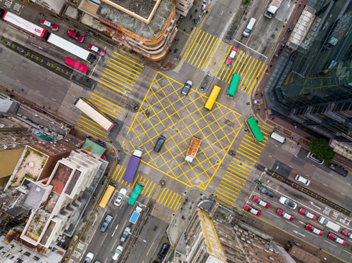 Preview: Sham Shui Po, Hong Kong 14 April 2020: Top down view of road intersection