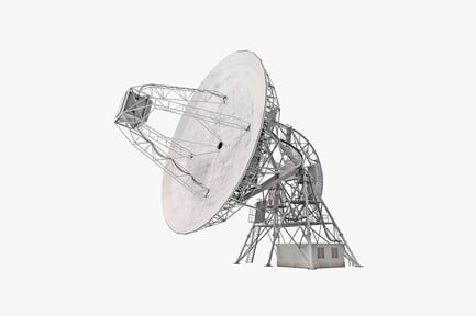 Preview: Triangular satellite dish on multi-level support structure