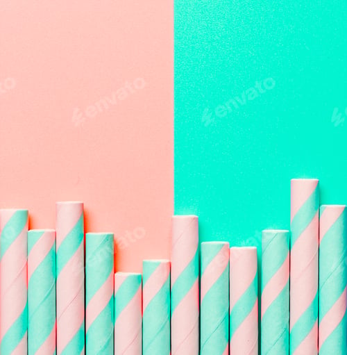 Preview: Striped paper straws on pink and blue background