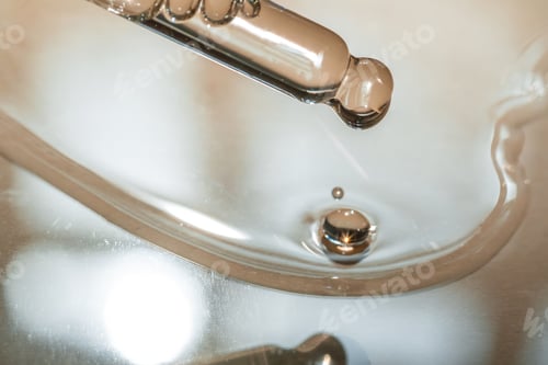 Preview: A pipette of cosmetic gel on a beige background.