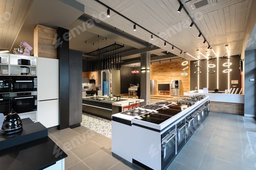 Preview: Brand new gas stoves in apliance store showroom