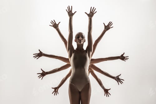 Preview: The group of modern ballet dancers. Contemporary art ballet. Young flexible athletic men and women