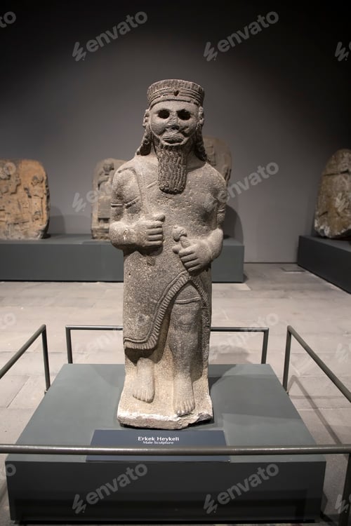Preview: Adana - Türkiye, August 12, 2023, Adana archeology museum male sculpture figure