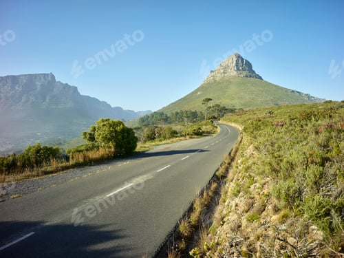 Preview: Empty asphalt road toward Lions Head mountain, Cape Town, South Africa