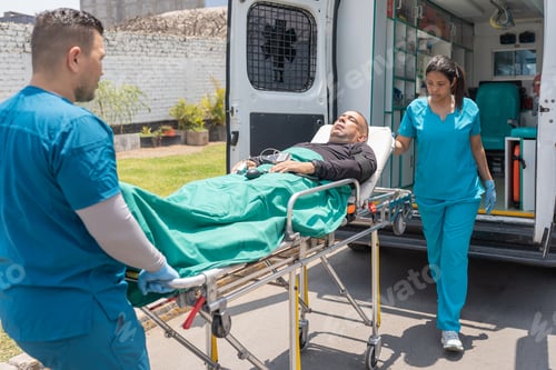 Preview: Ambulance crew taking a patient out of an ambulance
