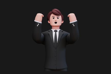 Preview: Man in suit with raised arms