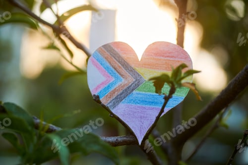 Preview: New LGBT pride flag in the shape of a heart, with sunlight on the back.