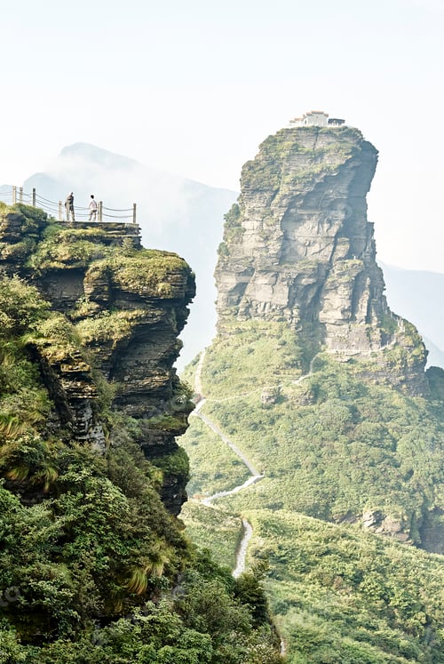 Preview: Tourists at Mount Fanjing rock formation, Jiangkou, Guizhou, China