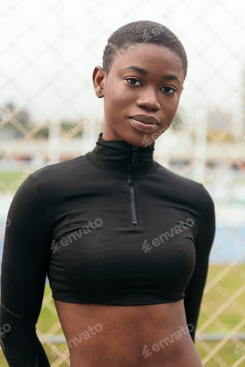 Preview: ethnic female with short hair looking at camera