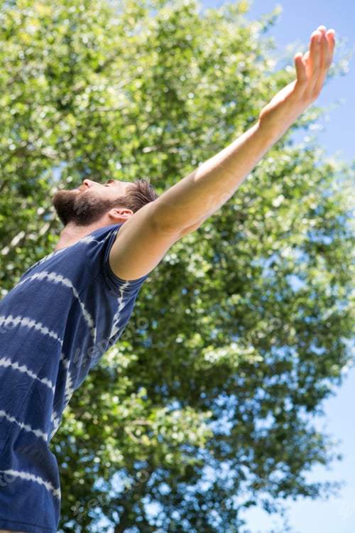 Preview: Handsome hipster feeling free in the park on a summers day