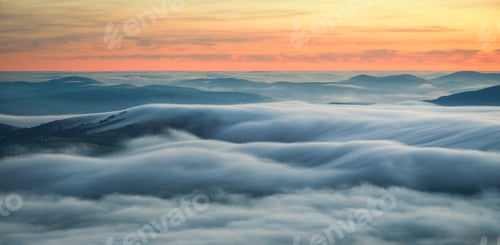 Preview: Wavy blankets of thick fog over valleys and hills