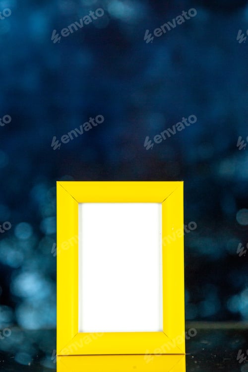 Preview: front view yellow picture frame on dark background color shoot picture gift present portrait family