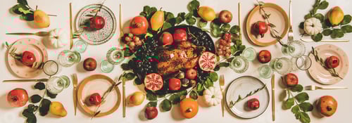 Preview: Thanksgiving or family gathering dinner with roasted duck and fruits
