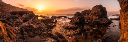 Preview: El Hierro Island. Canary Islands, panoramic landscape in the natural pool of Charco Azul at sunset