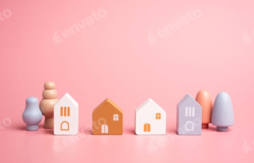 Preview: Houses and figures, children toys. Buying a home