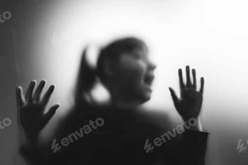 Preview: Shadowy figure, child behind glass - horror background