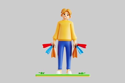 Preview: Cartoon shopper with bags