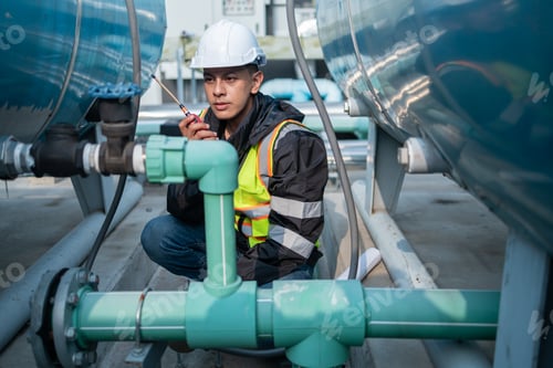 Preview: Industrial Engineer Checking Equipment with Tool