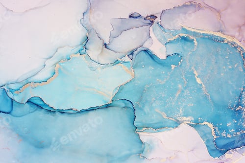 Preview: Abstract liquid ink painting background in pastel colors with gold splashes