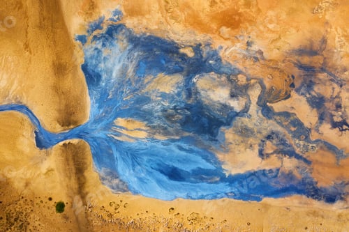 Preview: Aerial view on the Iceland. Aerial landscape above river in the geysers valley. Icelandic landscape