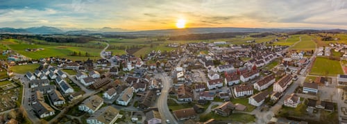 Preview: Aerial panorama view to lake Zug and Swiss Alps with Mettmenstetten, Switzerland
