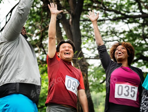 Preview: Team of diverse people ready for a race