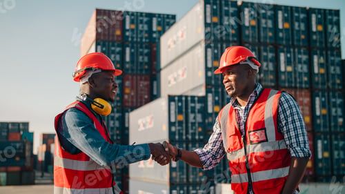 Preview: Worker handshake container logistics teamwork worker handshake container yard shows successful