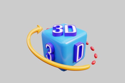 Preview: Blue cube with yellow arrow and red ovals.