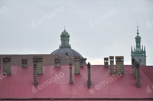 Preview: Fragment of a metal roof of the restored old multi-storey building in Lviv, Ukraine