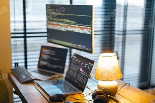 Preview: Programmer workplace with computers