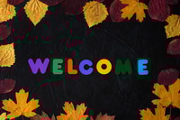 Preview: Colorful Welcome Message with Fall Leaves on Black