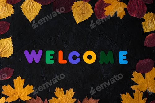 Preview: Welcome, autumn. The inscription is made of colored wooden letters.