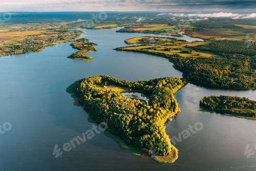 Preview: Lyepyel, Lepel Lake, Beloozerny District, Vitebsk Region. Aerial View Of Island Pension Lode In