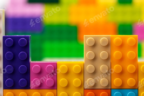Preview: Colorful plastic toy building kit details close up