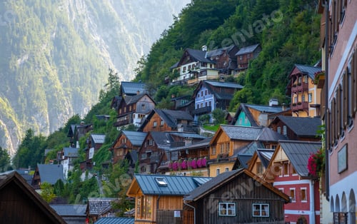 Preview: Charming hillside homes of Hallstatt, Austria nestled between mountains and serene landscapes