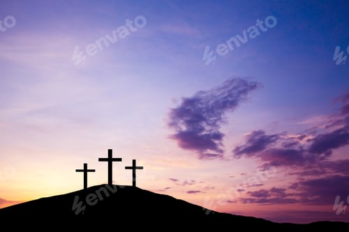 Preview: Three cross on the hill, Jesus Christ from the Bible. Easter, Religion. Salvation of sins, sacrifice